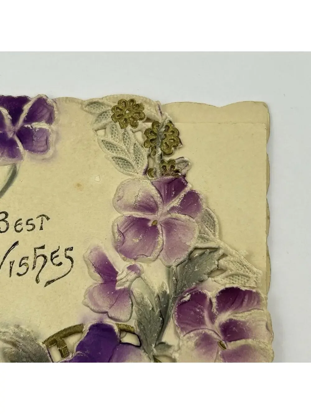 Antique Die-Cut Embossed Greeting Card Booklet Pansies 1900-1915 Gilt Poem F2